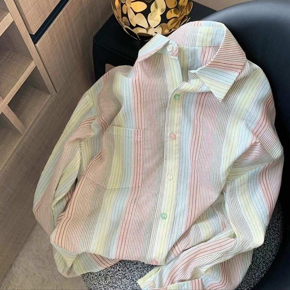 Pastel Stripe Linen Blend Shirt